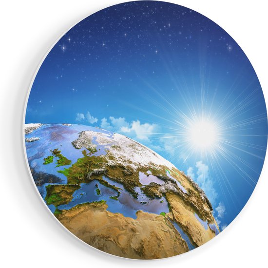 Artaza Forex Muurcirkel Aarde Vanuit De Ruimte Op Europa - 80x80 cm - Groot - Wandcirkel - Rond Schilderij - Wanddecoratie Cirkel