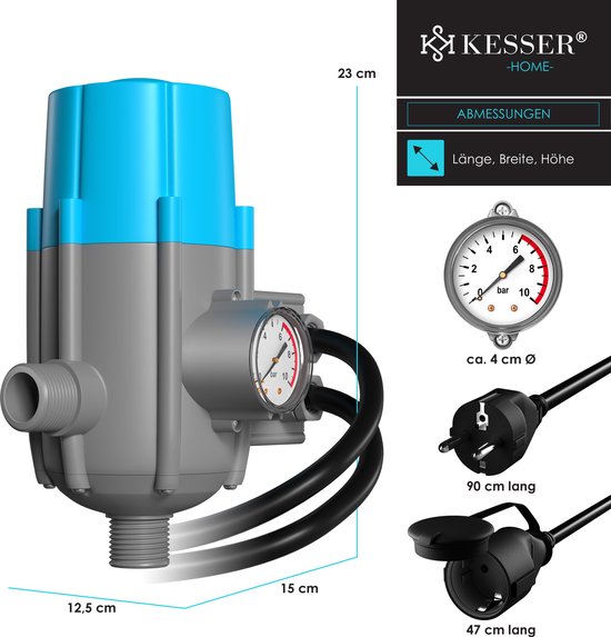 Monzana Waterpomp drukregelaar met drukweergave | drukbar | schakelaar | met kabel | automatische schakelaar | afmetingen: 22,5 x 14,5 x 12 cm