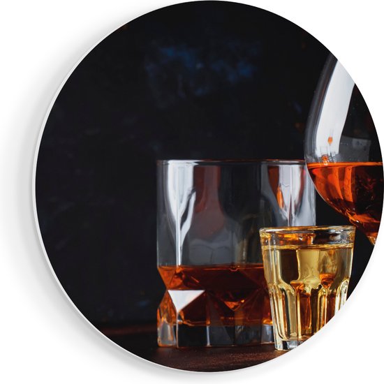 Artaza Forex Muurcirkel Sterke Alcohol Drank - Glazen - 90x90 cm - Groot - Wandcirkel - Rond Schilderij - Muurdecoratie Cirkel