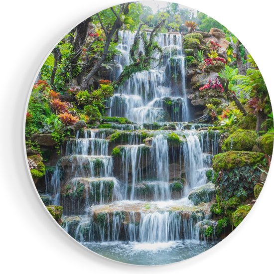 Artaza Forex Muurcirkel Tropische Waterval In Thailand - 90x90 cm - Groot - Wandcirkel - Rond Schilderij - Muurdecoratie Cirkel