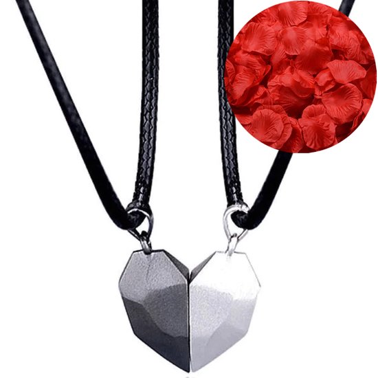 Magnetische Hartjes Ketting Set + Rozenblaadjes = Valentijn Cadeautje voor Hem en Haar - Valentijnsdag voor Mannen Cadeau Kadootjes