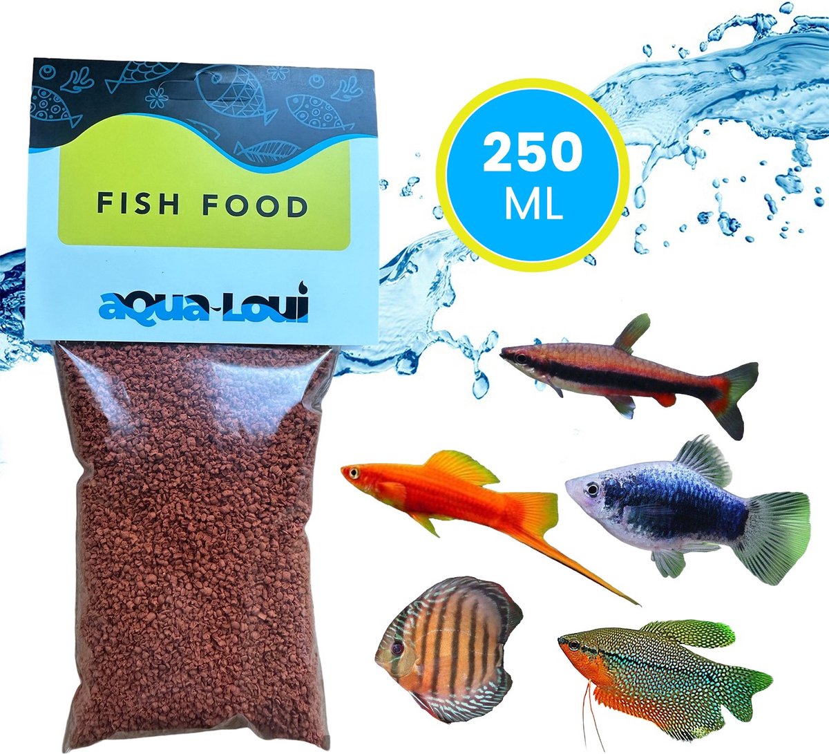 Aqua-Loui® - Visvoer - Tropisch Vissenvoer – Granulaat (Granules) – Langzaam Zinkend – Visvoer - Aquarium - Geschikt Voor Middelgrote Vissen - 250ml
