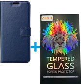 Portemonnee Bookcase Hoesje + 2 Pack Glas Geschikt voor: Samsung Galaxy S22 S901 - donker blauw