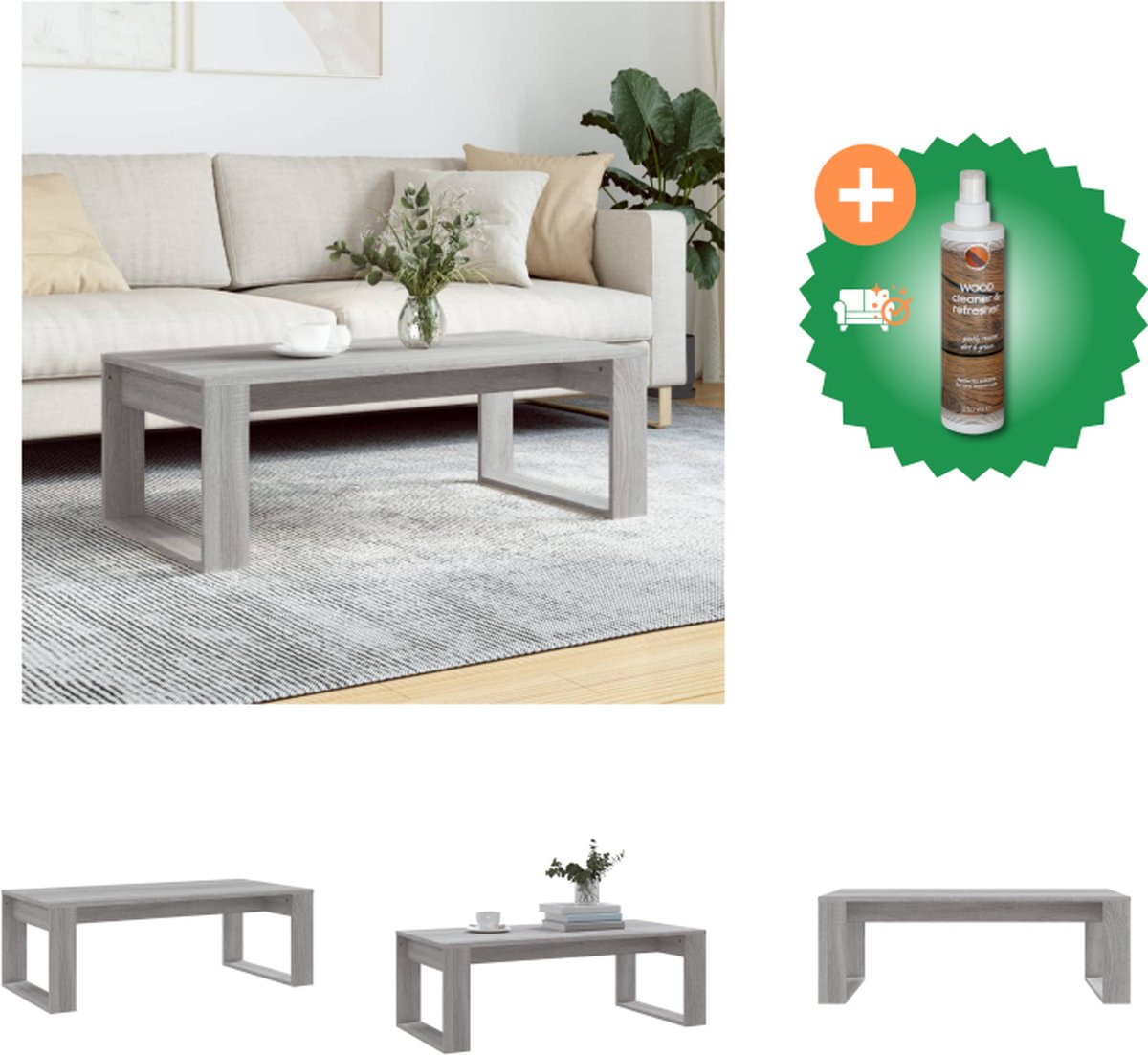 Salontafel 100x60x42 cm bewerkt hout grijs kopen