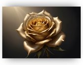Gouden roos schilderij - Bloemen muurdecoratie - Schilderijen glas goud - Wanddecoratie landelijk - Acrylglas - Schilderijen & posters - 120 x 80 cm 5mm