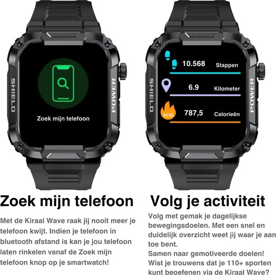 Kiraal Wave - Élégance masculine - Conception de montre intelligente robuste - Android et iOS - Design vert armée élégant