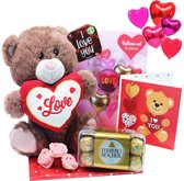 Valentijn Cadeau LOVE Knuffel 29 cm - Ferrero Rocher Chocolade - Knuffelbeer Love Hart - Teddy Bear Gift - Hart ballonnen 16 stuks Valentijn Knuffel - Verjaardag Geschenk