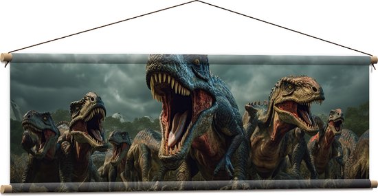 Textielposter - Dinosaurussen - Gevaarlijk - Tanden - Groep - 120x40 cm Foto op Textiel