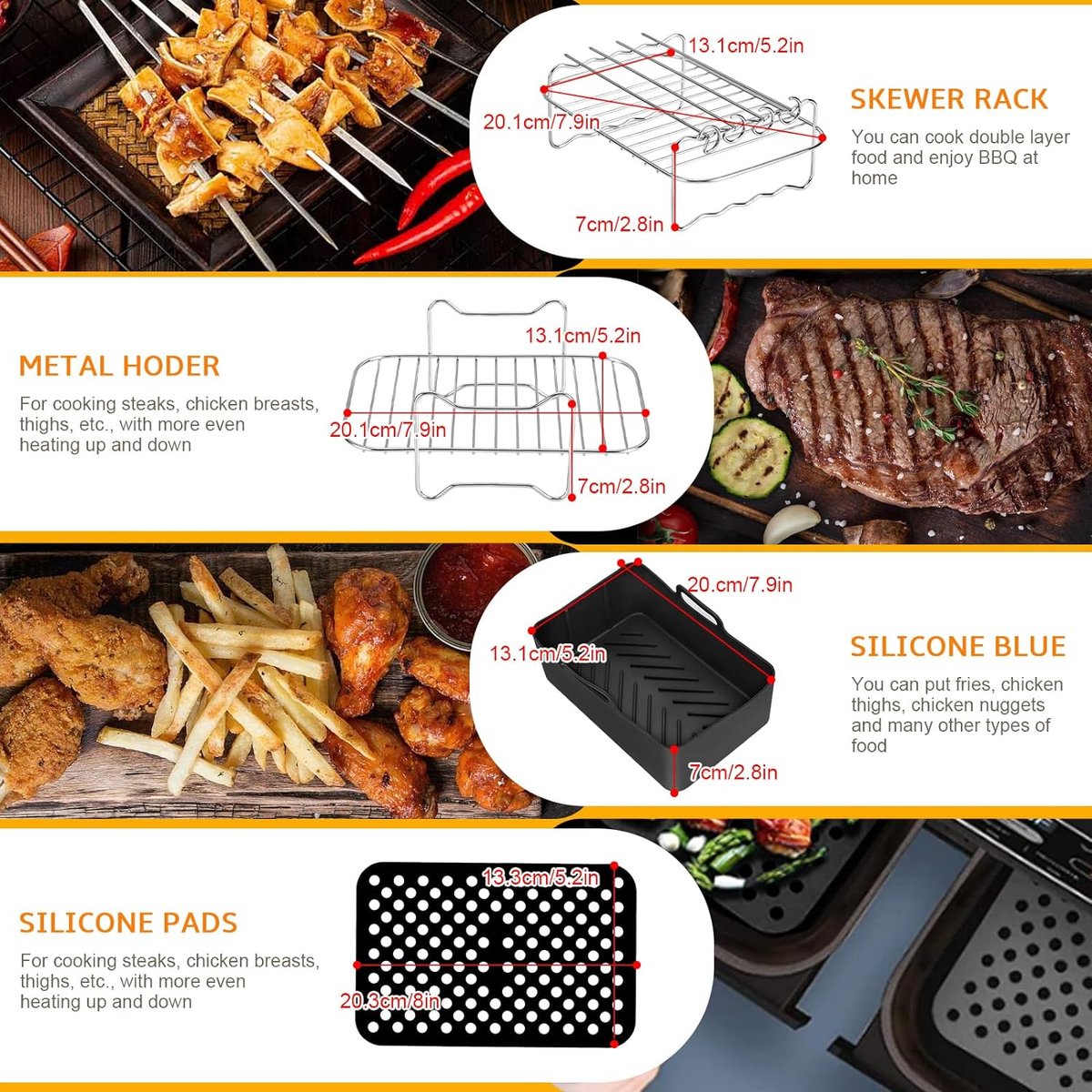 Ninja Accessoires voor airfryer, 23 stuks, accessoires voor heteluchtfriteuse, dual zone siliconen vorm, accessoires voor Ninja Foodi AF300EU AF400EU AF500EU, Cosor/Innsky/Princess/Tower 7,6-9,5 l met