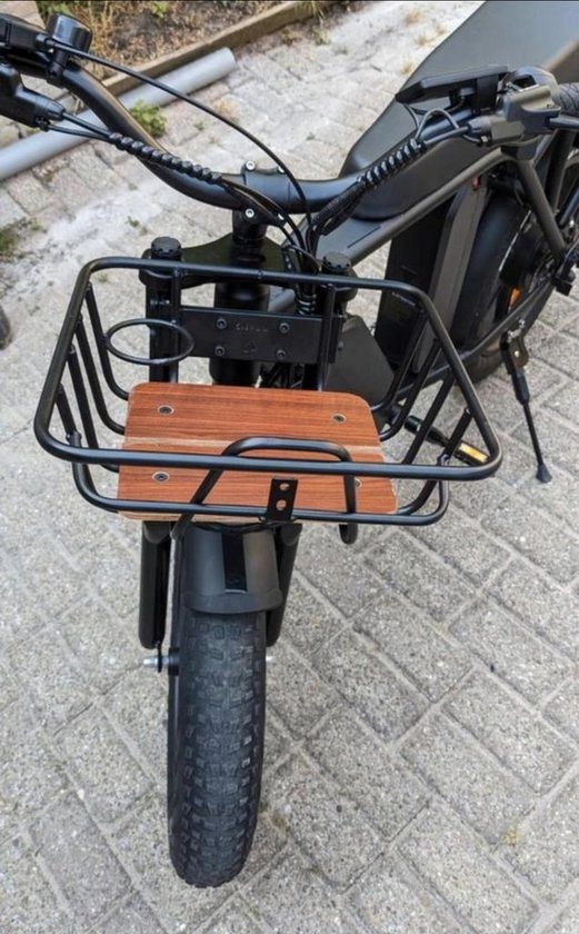 Foto: Fatbike eb 2 voordrager bagagedrager hout met bekerhouder mandje model eb2 zwart