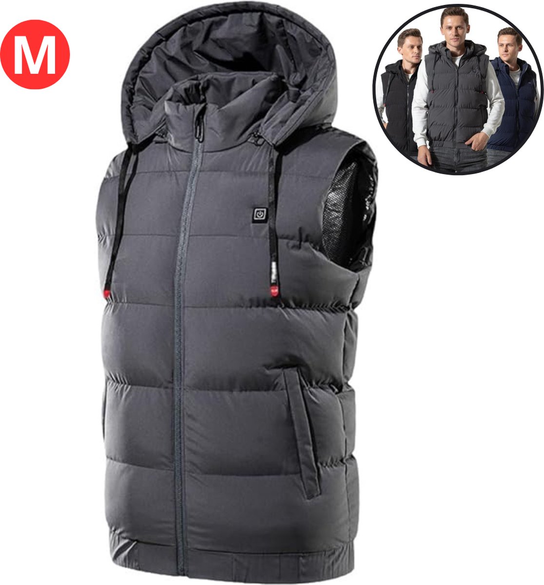 Nivard Verwarmde Bodywarmer Heated Vest Elektrische Bodywarmer Met Capuchon Water Afstotend- Oplaadbaar Heren Grijs