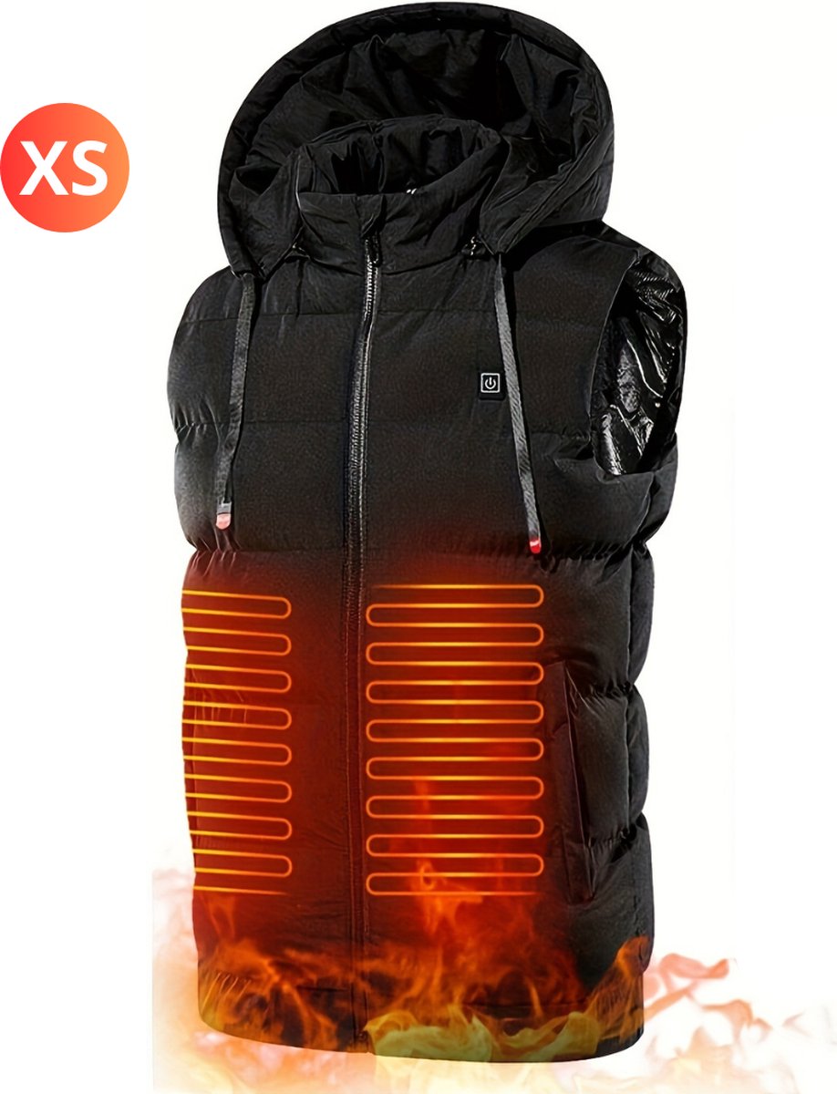 Nivard Verwarmde Bodywarmer - Heated Vest - Elektrische Bodywarmer - Rits Capuchon - Water Afstotend - Oplaadbaar - Heren - Maat XS - Zwart