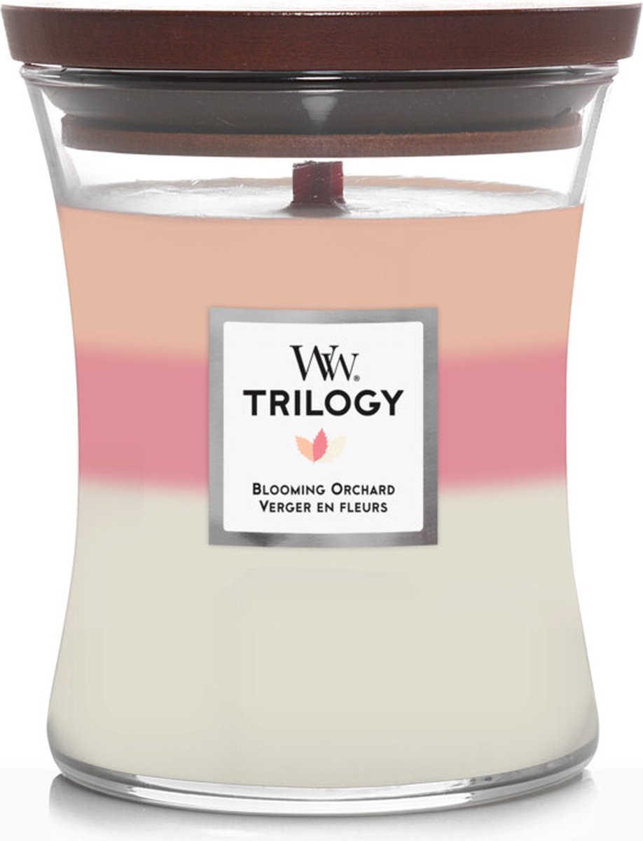 WoodWick Hourglass Trilogy Medium Geurkaars - Blooming Orchard - 60 branduren Oranje;Roze;Wit