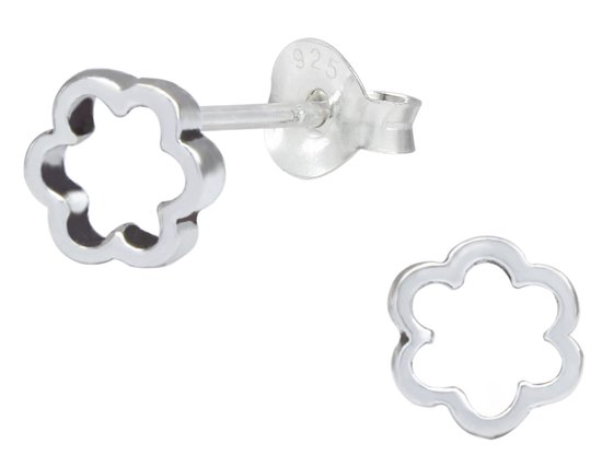 Joy|S - Zilveren bloem oorbellen 6 mm - geoxideerd