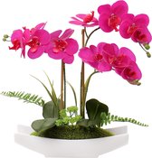 Orchidee Kunstmatige Phalenopsis Bloemen in Plastic Pot Kunstplant voor Thuiskantoor Bruiloft Huwelijksaanzoek Decoratie Wit Roze Paars