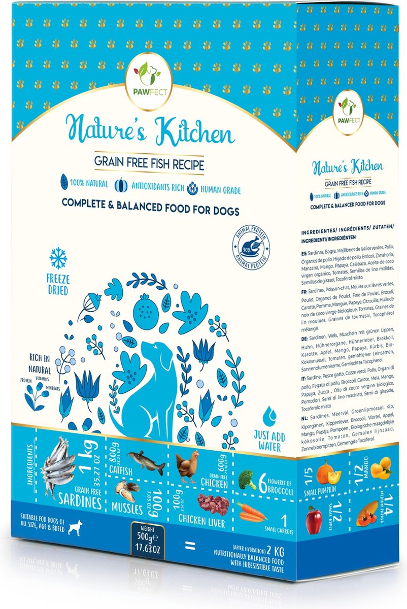 Pawfect 500 gr Pawfect freeze dried foods fish recipe hondenvoer
