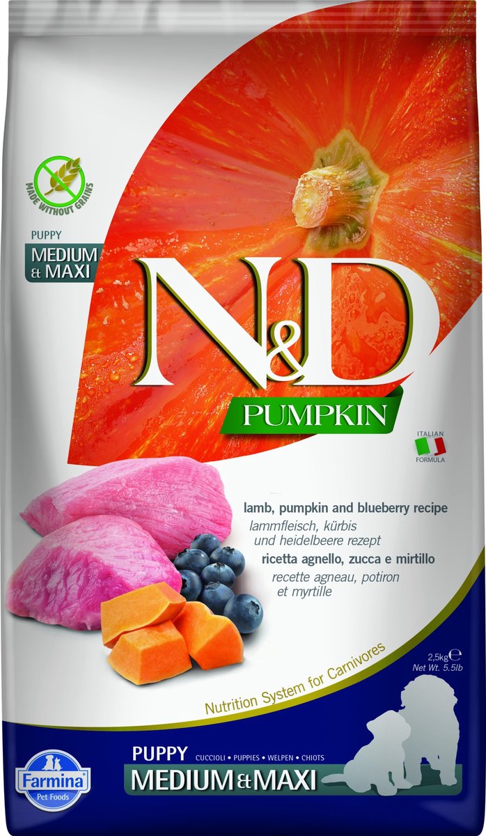 Farmina N&D Grain-Free Hondenvoer voor Welpen Grote Rassen Pompoen Lam 2.5 kg