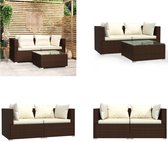 vidaXL 3-delige Loungeset met kussens poly rattan bruin - Loungeset - Loungesets - Tuinset - Tuinmeubelset