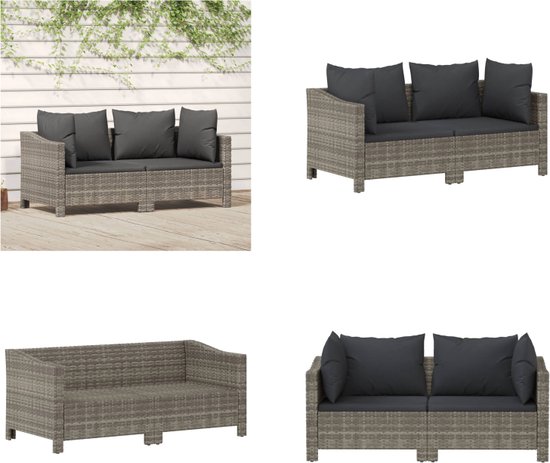 vidaXL 2-delige Loungeset met kussens poly rattan grijs - Loungeset - Loungesets - Loungeset Tuin - Loungebank Tuin