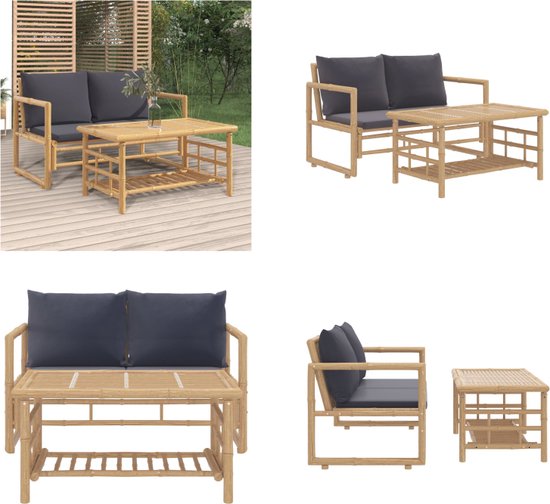 vidaXL 2-delige Loungeset met kussens staal wit tuin