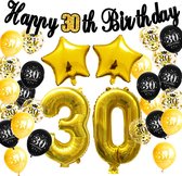 FeestmetJoep® 30 jaar verjaardag versiering & ballonnen - Goud & Zwart