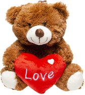 Bruin knuffelbeer met hart - 23 cm - Pluche - Love hart - Knuffeldier - Leuk cadeau, Romantisch geschenk Valentijnsdag Beer