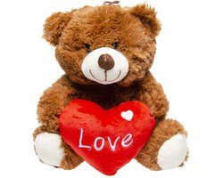 foto van Bruin knuffelbeer met hart - 23 cm - Pluche - Love hart - Knuffeldier - Leuk cadeau, Romantisch geschenk Valentijnsdag Beer
