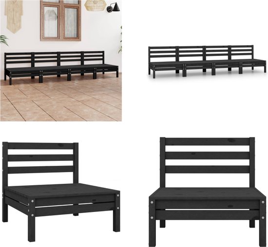 vidaXL Ensemble de salon 4 pièces Bois de pin massif Noir - Ensemble de salon - Ensembles lounge - Ensembles de jardin - Ensembles de jardin