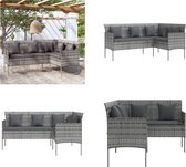vidaXL Canapé de salon avec coussins en forme de L Poly rotin Gris - Canapé de salon - Canapés lounge - Canapé d'extérieur - Canapé de jardin
