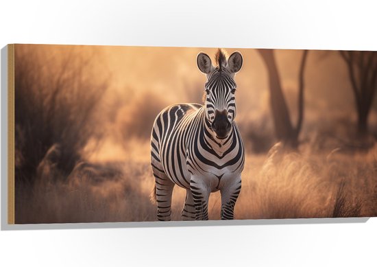 Hout - Dier - Zebra - Bos - Wild - 100x50 cm - 9 mm dik - Foto op Hout (Met Ophangsysteem)