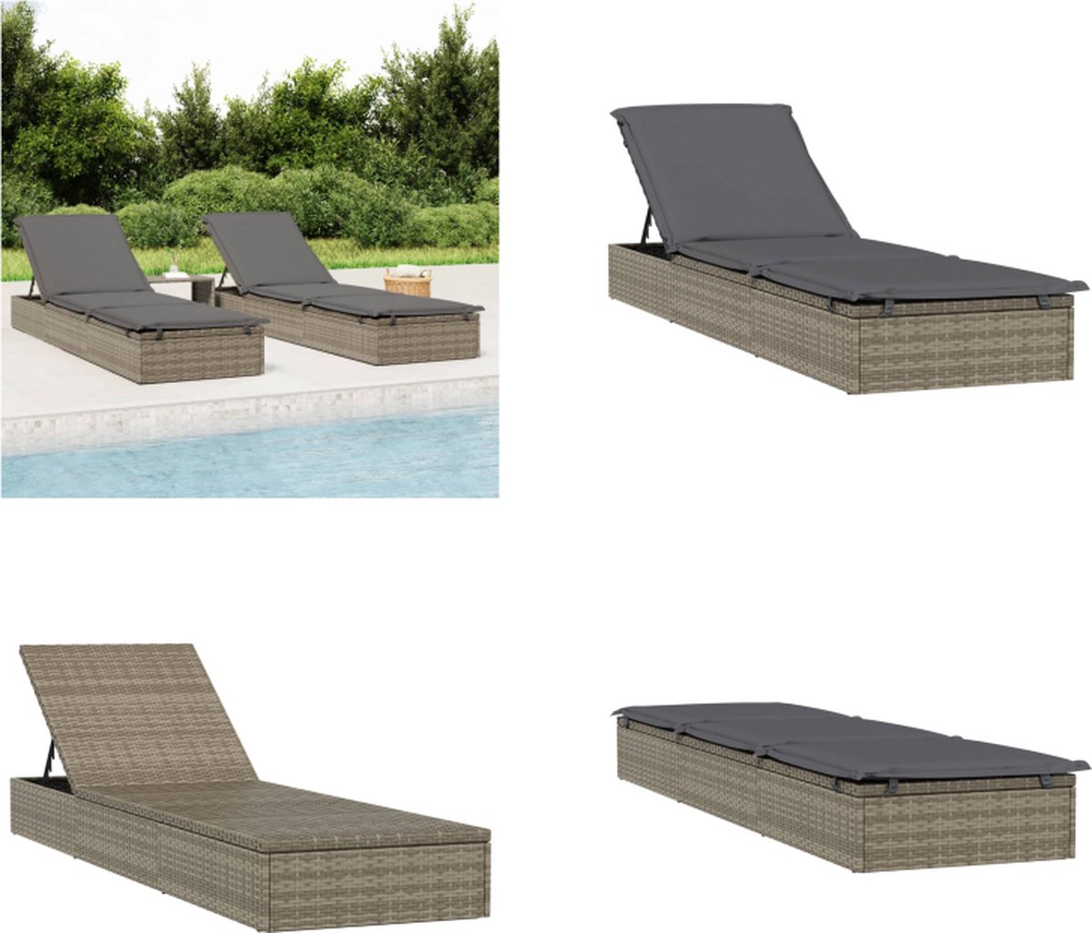vidaXL Ligbed met kussen 201x55x62 cm poly rattan grijs