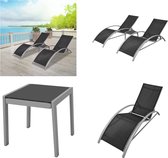 vidaXL Ligbedden met tafel aluminium zwart - Ligstoel - Ligstoelen - Lig Stoel - Lig Stoelen