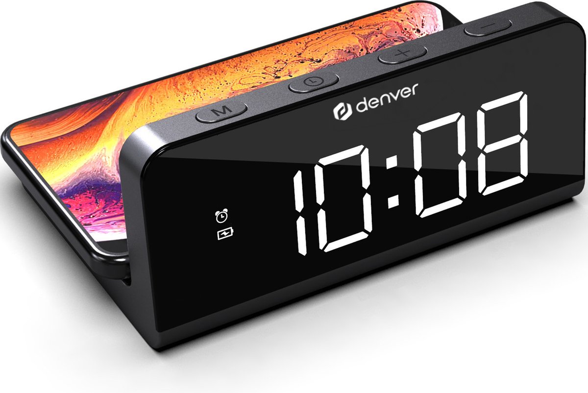 Denver Digitale Wekker met Draadloze Oplader - Alarm - Dimmer - ECQ103 - Zwart
