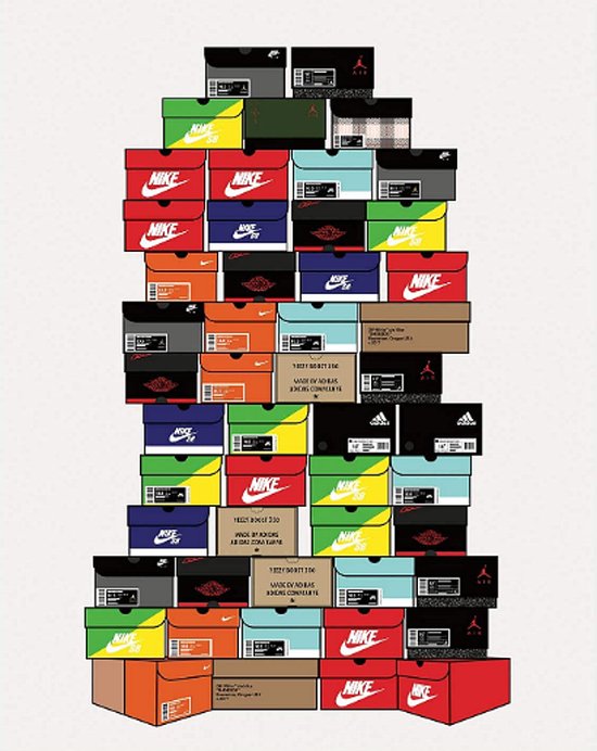 Allernieuwste.nl® Canvas Schilderij Schoenendozen Collectie Jordan Sneakers - Graffiti - Shoebox Collection - kleur - 50 x 70 cm