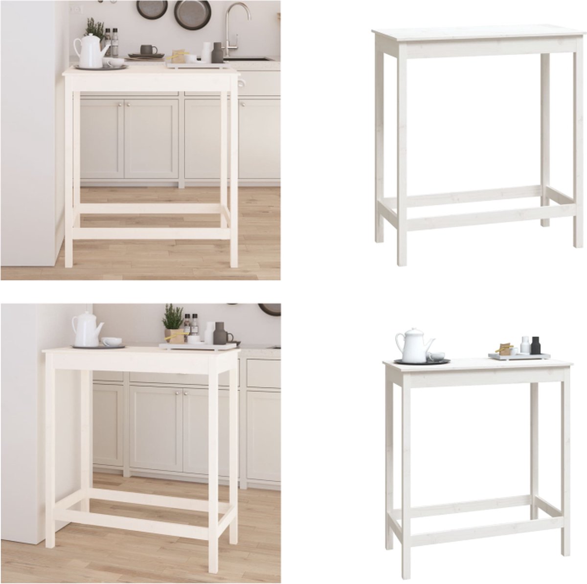 vidaXL Bartafel - 100x50x110 - cm - massief - grenenhout - wit