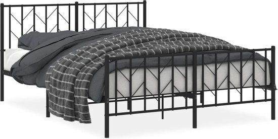 vidaXL-Bedframe-met-hoofd--en-voeteneinde-metaal-zwart-150x200-cm