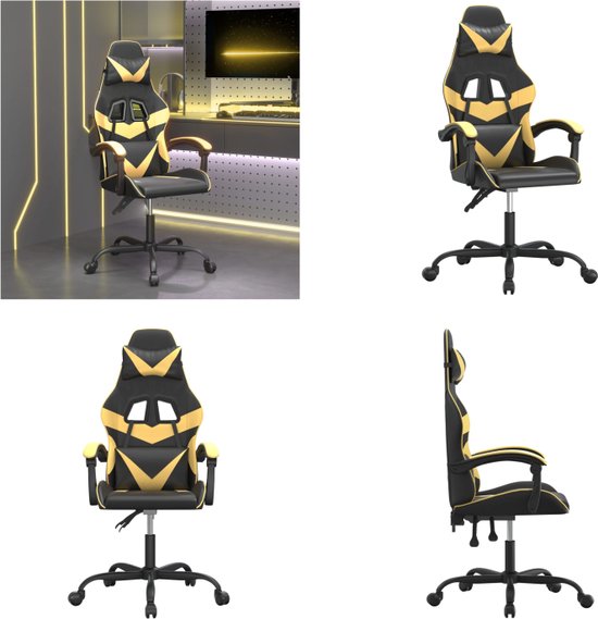 vidaXL Gamestoel draaibaar kunstleer zwart en goudkleurig - Gamingstoel - Gamingstoelen - Televisiestoel - Racingstoel