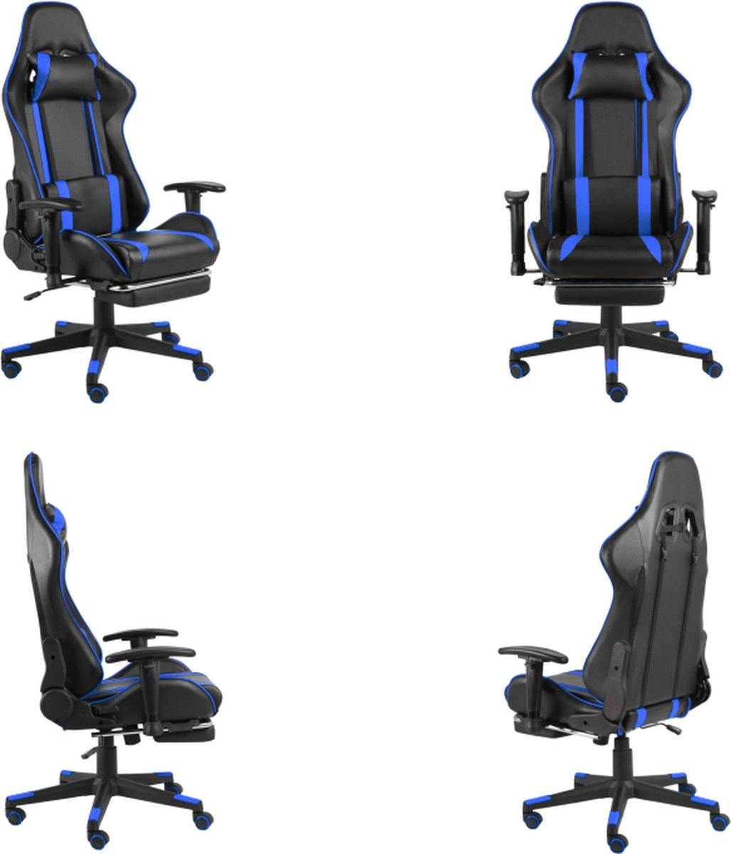 vidaXL Gamestoel draaibaar met voetensteun PVC blauw - Gamingstoel - Gamingstoelen - Racingstoel - Racingstoelen