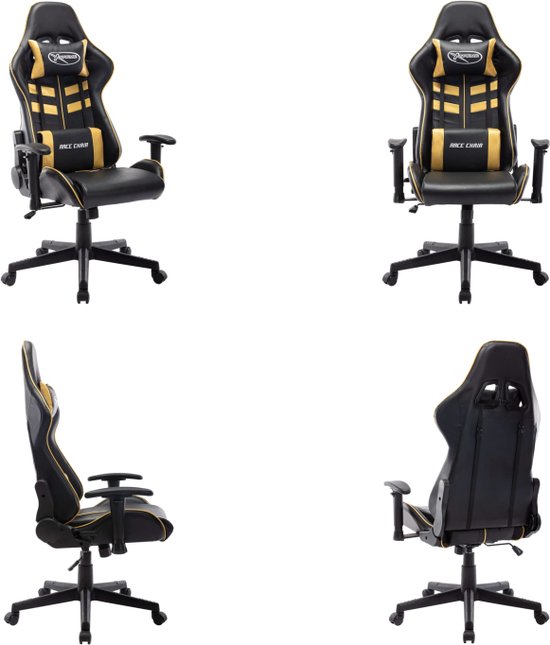 vidaXL Gamestoel kunstleer zwart en goudkleurig - Gamingstoel - Gamingstoelen - Racingstoel - Racingstoelen
