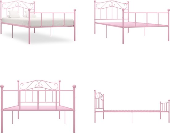 vidaXL Bedframe metaal roze 90x200 cm - Bedframe - Bedframes - Eenpersoonsbed - Eenpersoonsbedden
