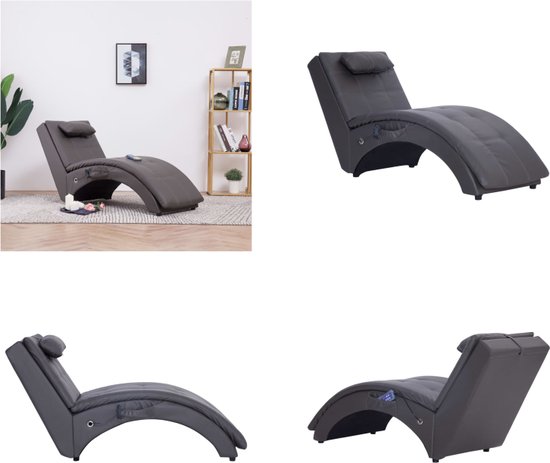 vidaXL Massage chaise longue met kussen kunstleer grijs - Chaise Longue - Chaise Longues - Ligstoel - Ligstoelen
