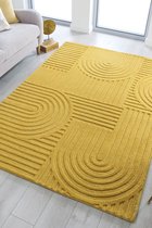 Flycarpets Zen Modern Japandi - Laagpolig - 100% Wol Vloerkleed - Okergeel - 120x170 cm