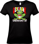 Dames t-shirt Oeteldonk Omèrrumt Oe | Carnavalskleding dames | Carnaval Kostuum | Foute Party | Zwart Dames | maat M
