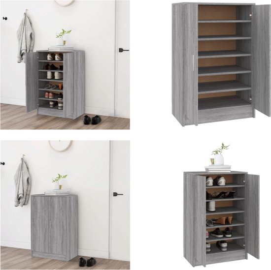 vidaXL Schoenenkast 60x35x92 cm bewerkt hout grijs sonoma eikenkleurig - Schoenenrek - Schoenenrekken - Opbergrek Voor Schoenen - Schoenenstellage