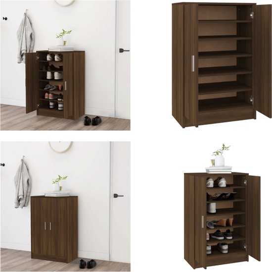 Foto: Vidaxl schoenenkast 60x35x92 cm bewerkt hout bruineikenkleurig schoenenrek schoenenrekken opbergrek voor schoenen schoenenstellage