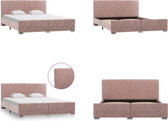 vidaXL Bedframe fluweel roze 160x200 cm - Bedframe - Bedframes - Bed - Bedden