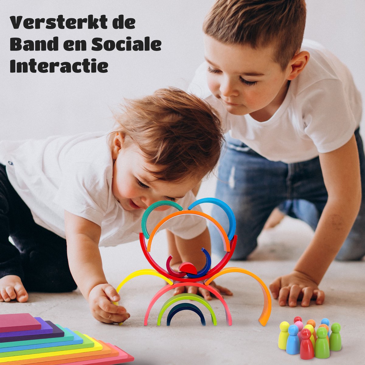 EverGoods Regenboog Speelgoed - Montessori Speelgoed- Educatief Speelgoed - Sensorisch Speelgoed - Houten Blokken - Incl. Opbzergzakje — afbeelding 8