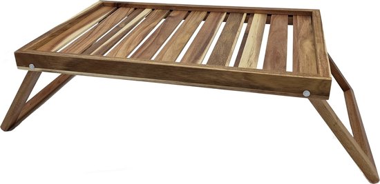 Relaxdays bamboe bedtafel, inklapbare pootjes, verhoogde rand