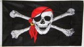 CHPN - Piratenvlag - 90 x 150 cm - Piraten - Piratenfeestje - Piraten vlag - Rood/Zwart/Wit - Themafeest - Pirate flag - Kinderfeestje
