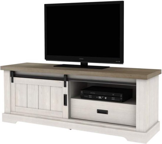 KOMHTOM TV-kast, 160 cm, lengte, wit, met led en opslag